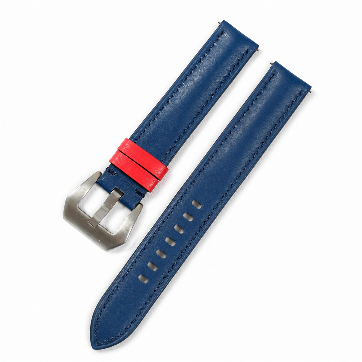 Blue Red Swift Leather Watch Strap - Handmade