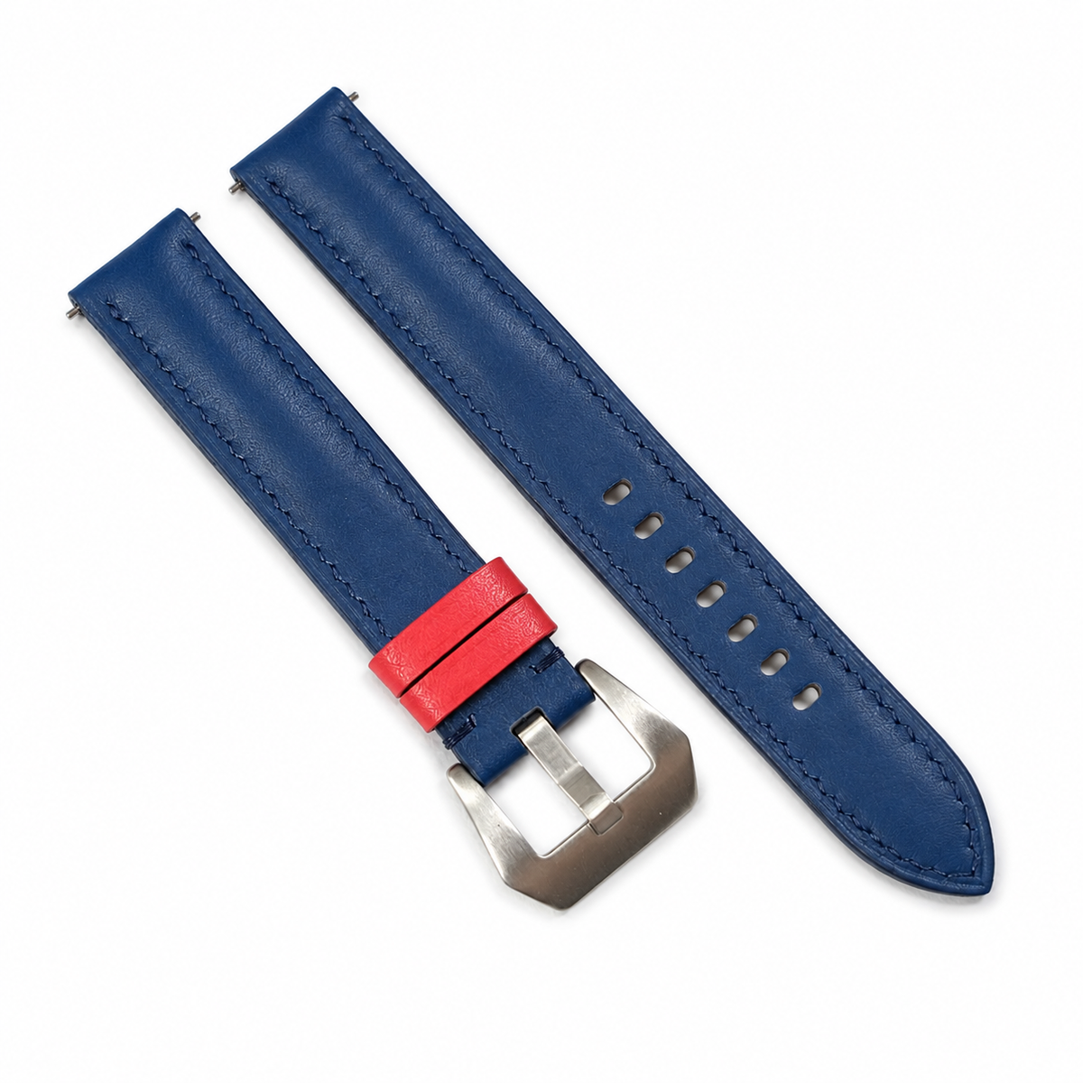 Blue Red Swift Leather Watch Strap - Handmade