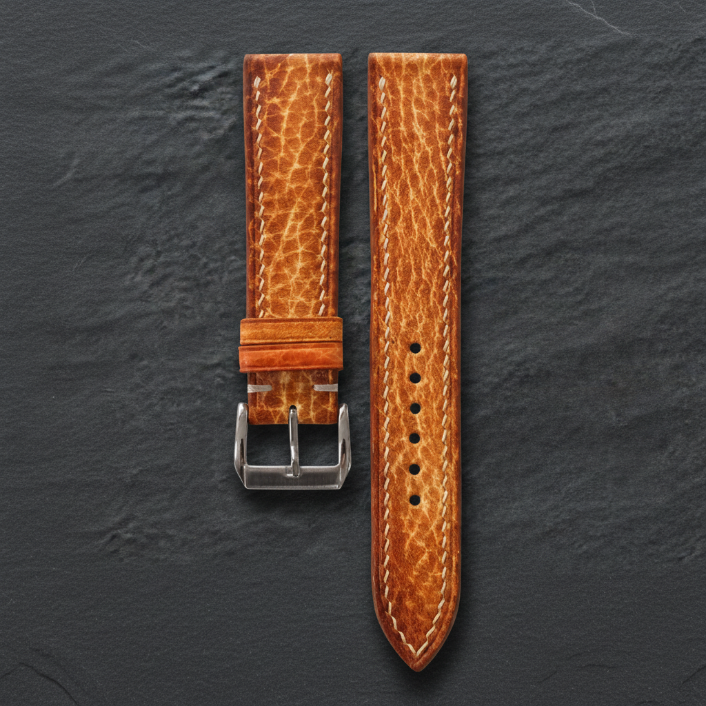 Amber Brown Patina Leather Watch Strap - Handmade