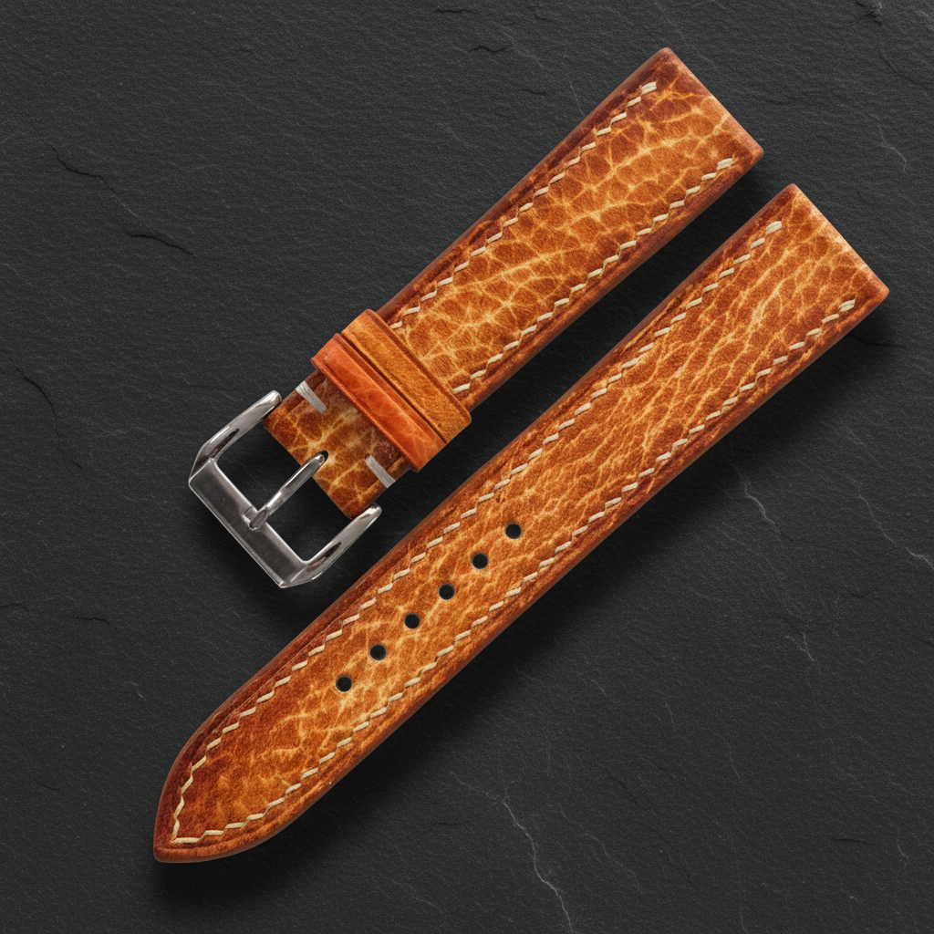Amber Brown Patina Leather Watch Strap - Handmade Quick Release Band