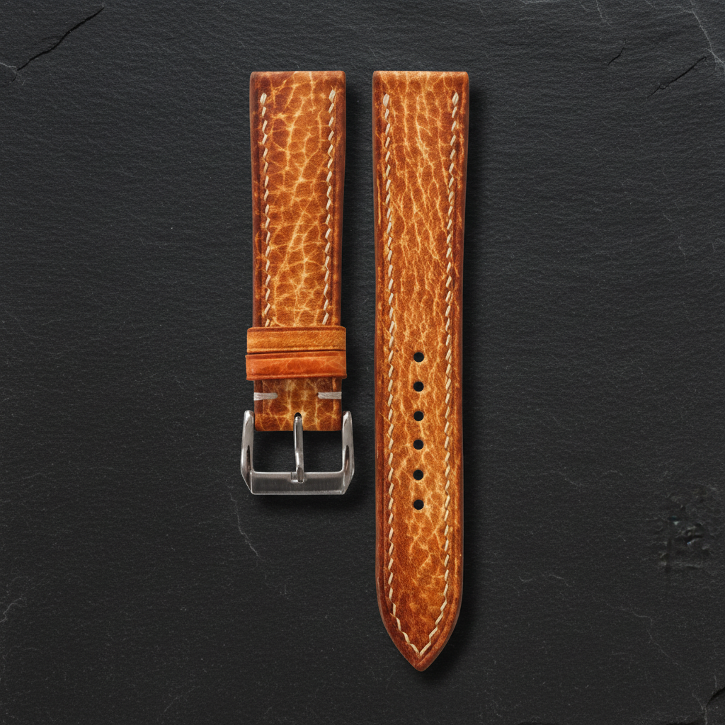 Amber Brown Patina Leather Watch Strap - Handmade Quick Release Band