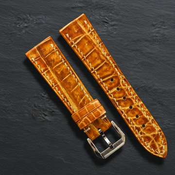 Amber Cognac Hand Alligator Leather Watch Strap - Handmade