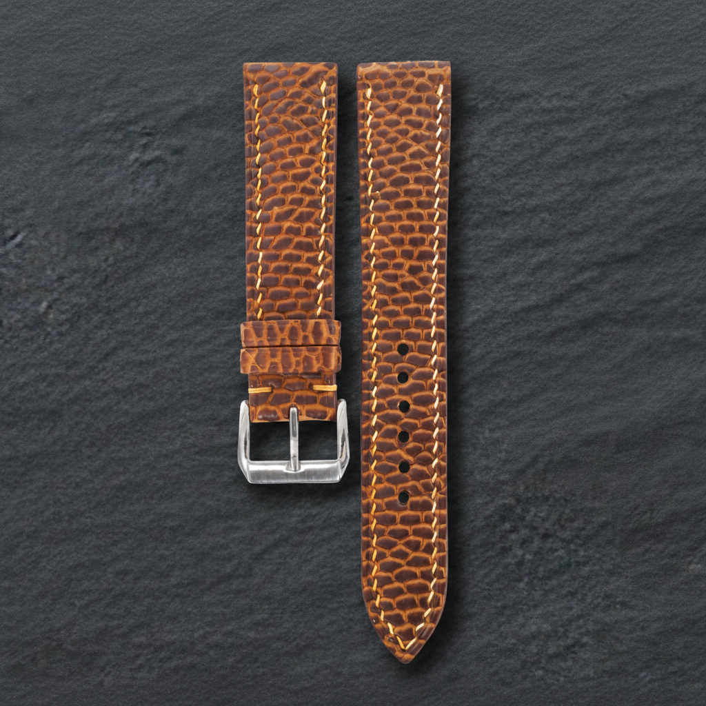Antique Cognac Beaver Tail Leather Watch Strap - Handmade