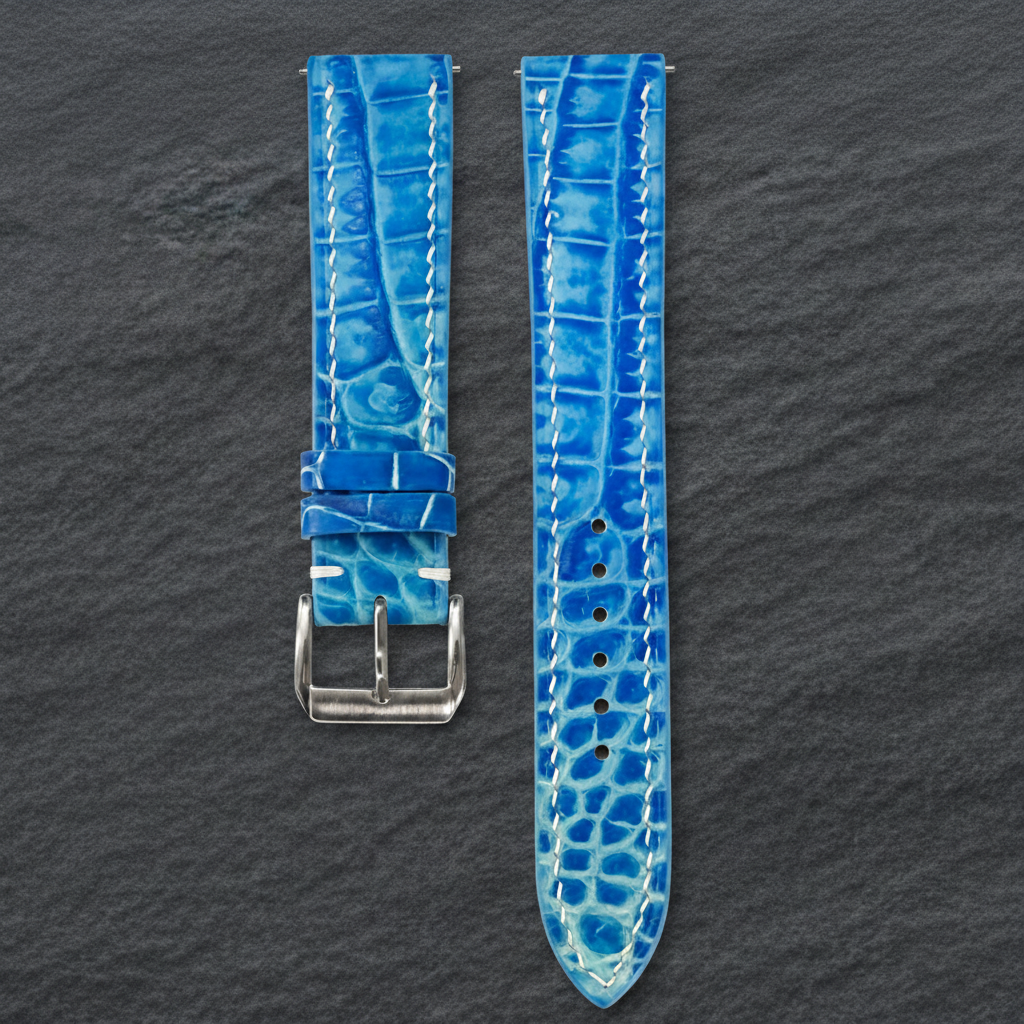 Aqua Blue Alligator Leather Watch Strap - Handmade
