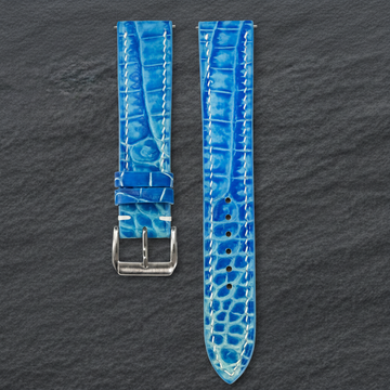 Aqua Blue Alligator Leather Watch Strap - Handmade
