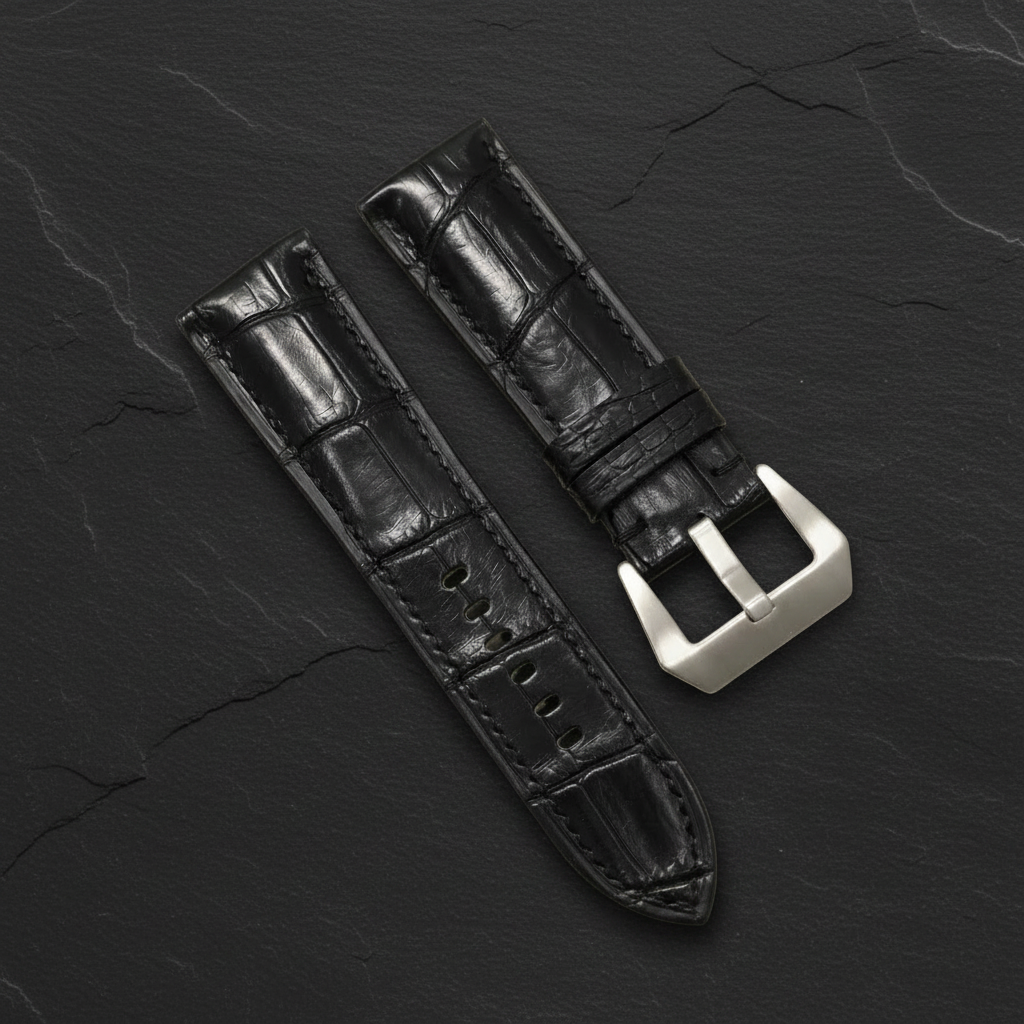 Black Alligator Leather Watch Strap - Handmade Quick Release Band