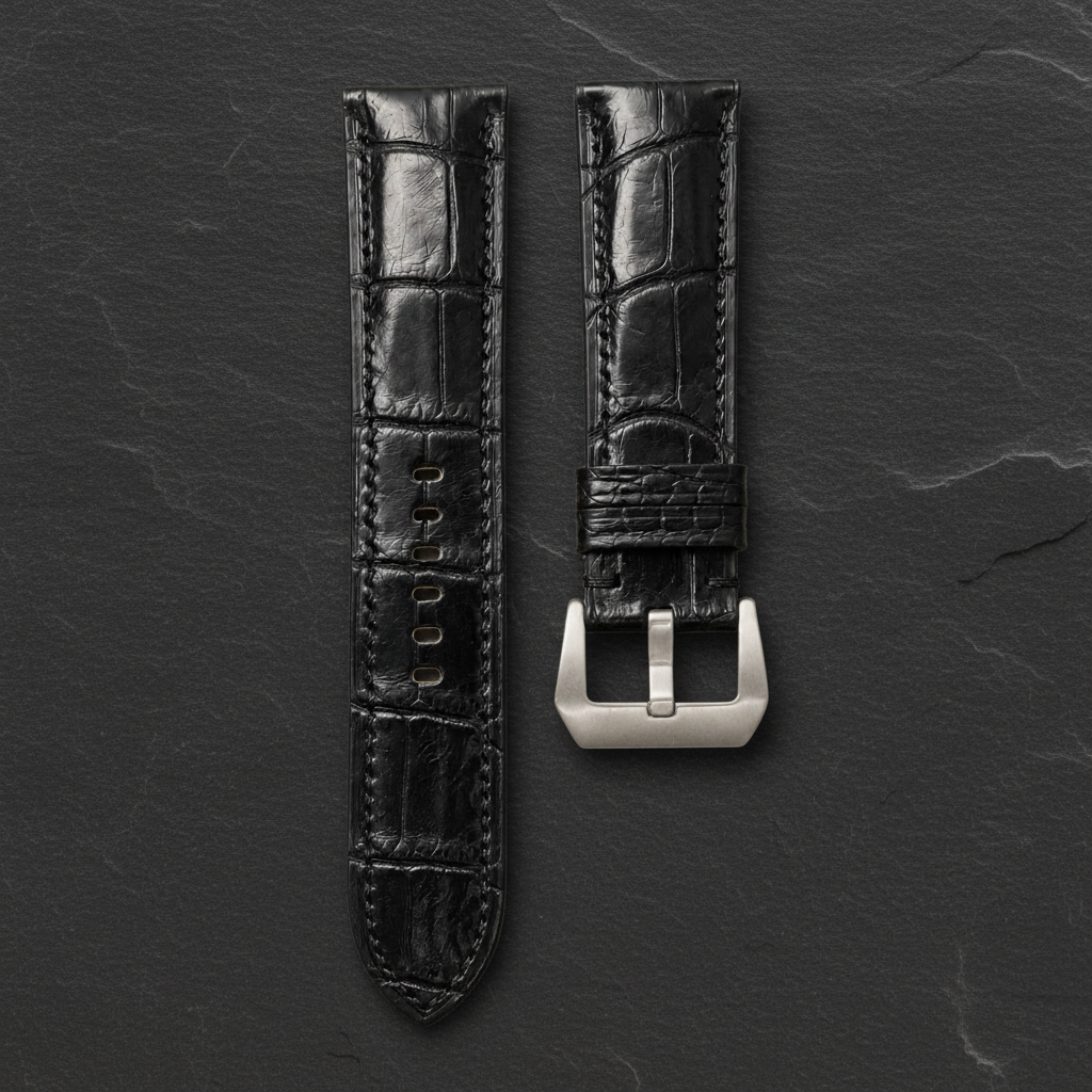 Black Alligator Leather Watch Strap - Handmade Quick Release Band