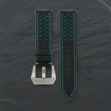 Black And Turquoise Epsom Leather Watch Strap - Handmade