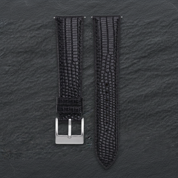 Black Black Lizard Leather Watch Strap - Handmade
