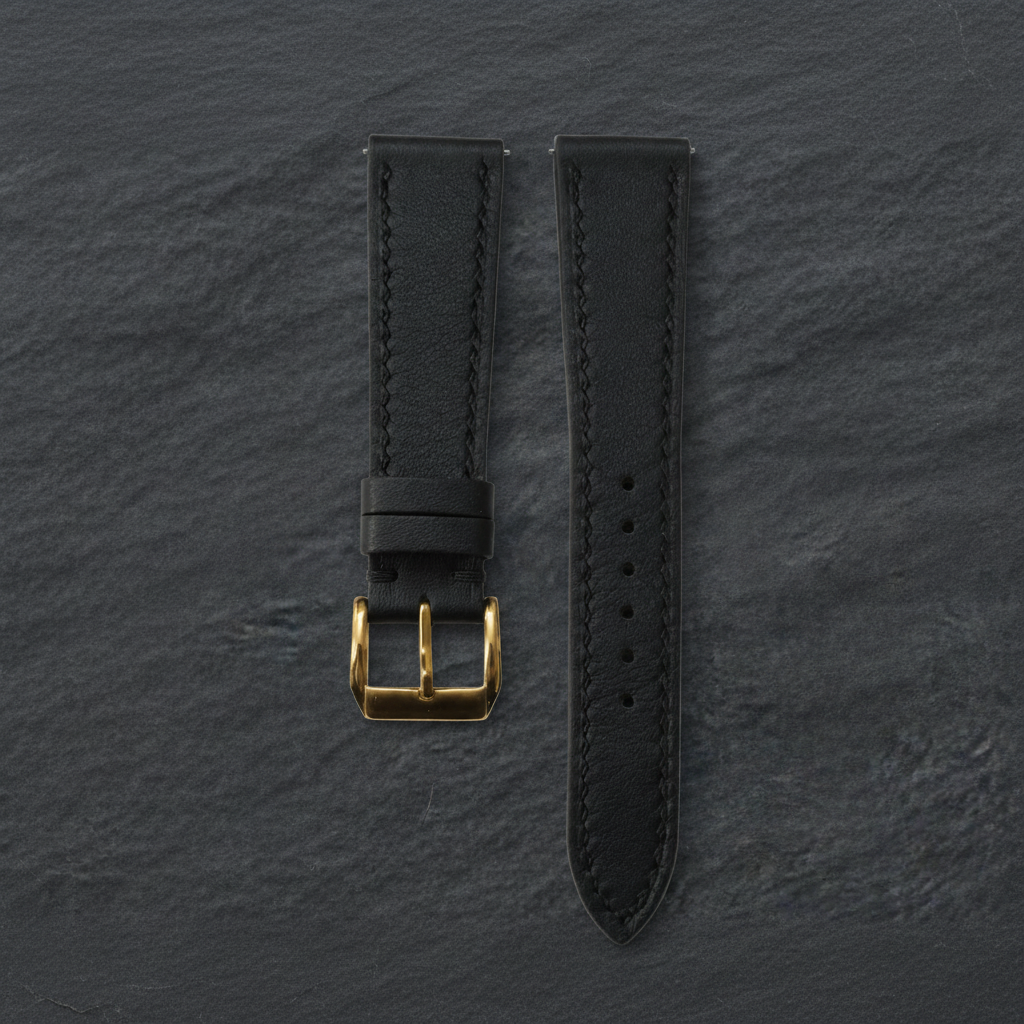 Black Black Swift Leather Watch Strap - Handmade