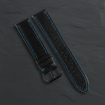 Black Blue Epsom Leather Watch Strap - Handmade