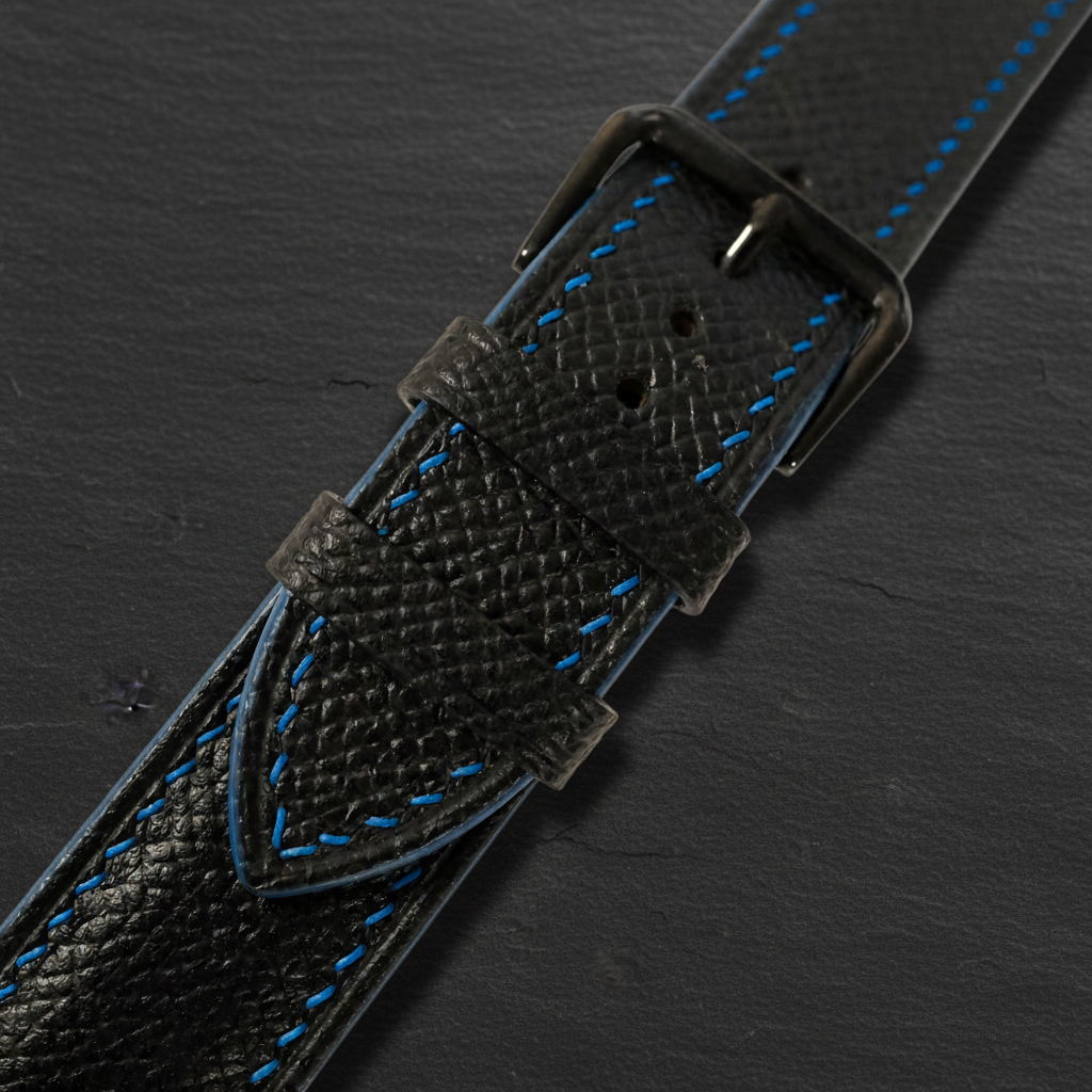 Black Blue Epsom Leather Watch Strap - Handmade Quick Release Band