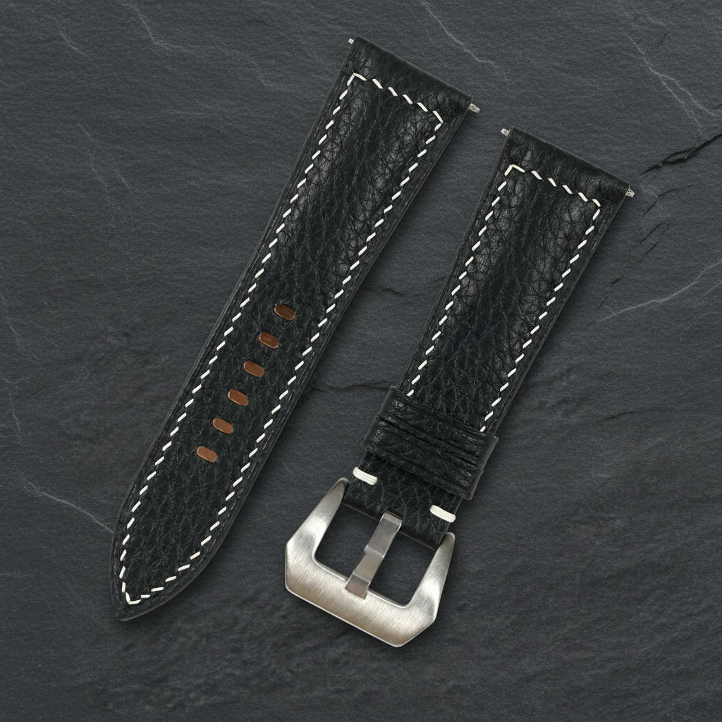 Black Box Togo Leather Watch Strap - Handmade