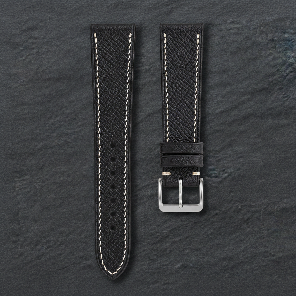 Black Cream Epsom Leather Watch Strap - Handmade