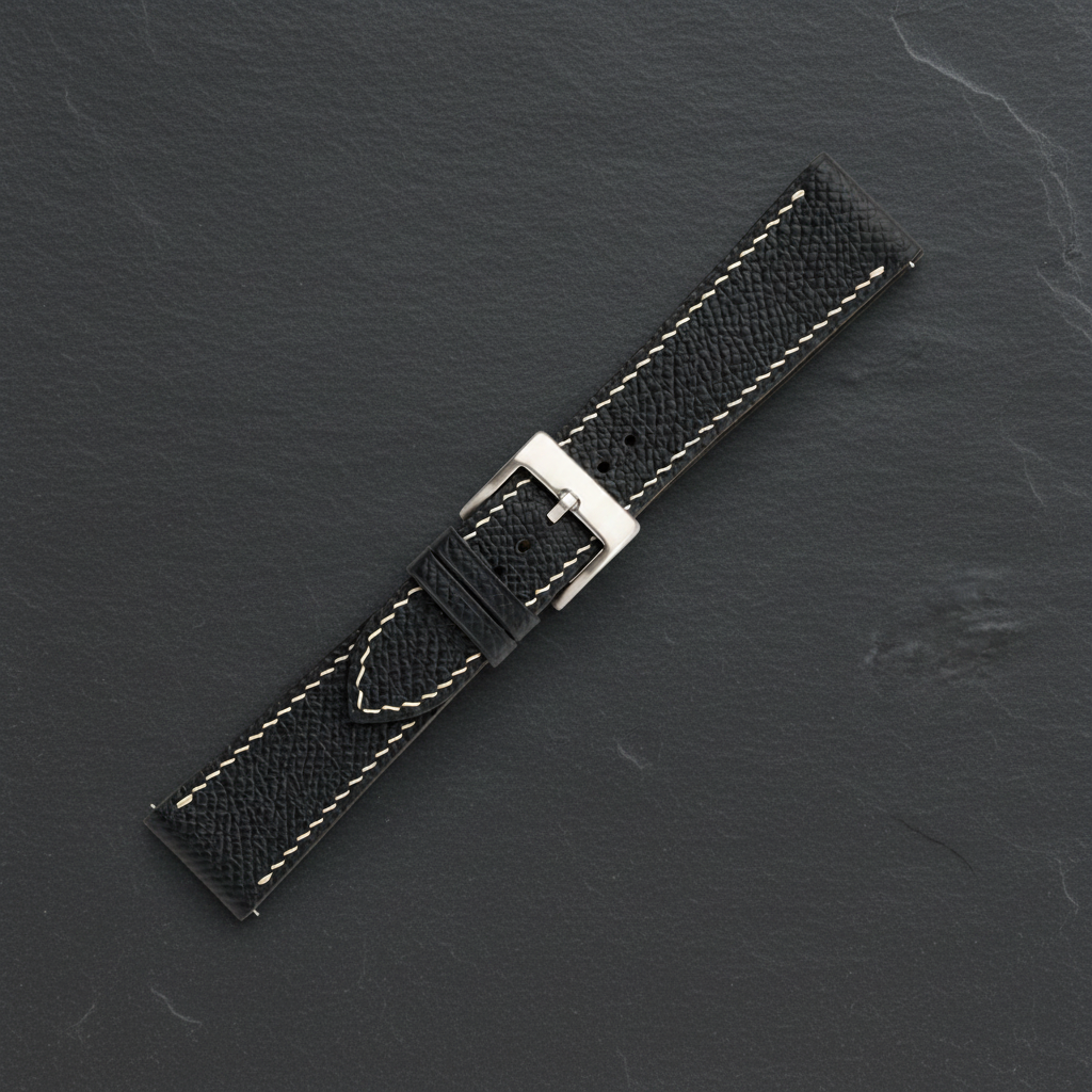 Black Cream Epsom Leather Watch Strap - Handmade