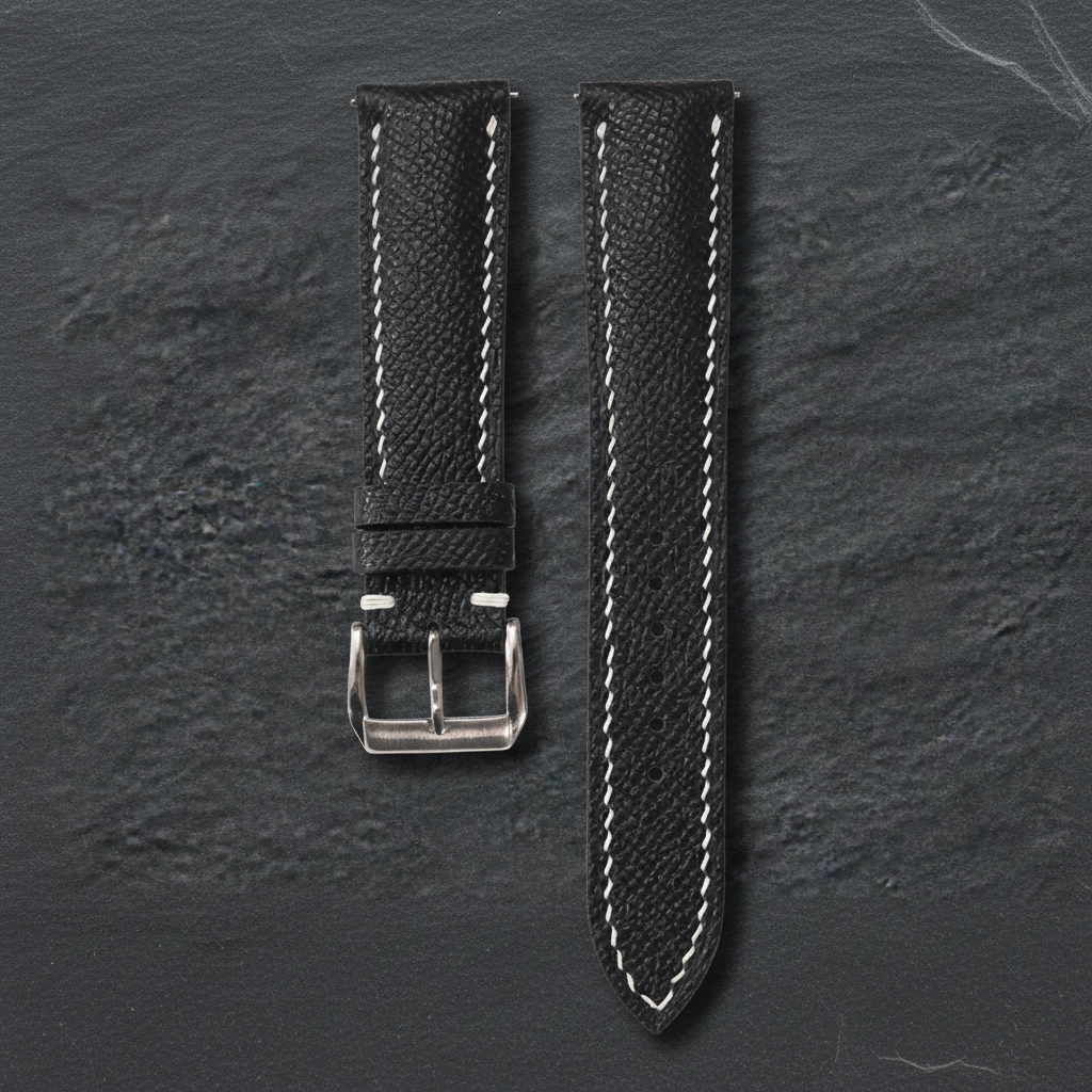 Black Epsom Leather Watch Strap - Handmade
