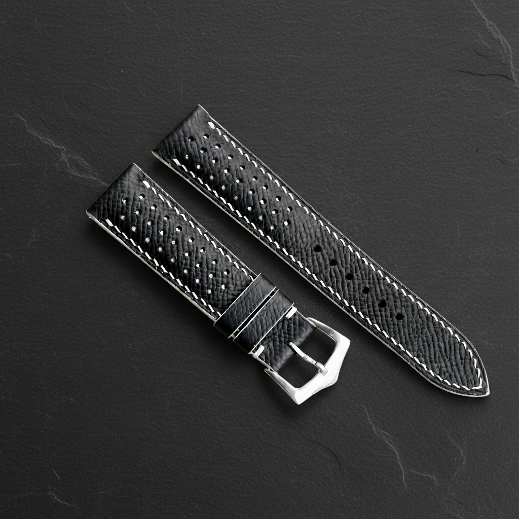 Black Epsom Leather Watch Strap - Handmade Quick Release Band