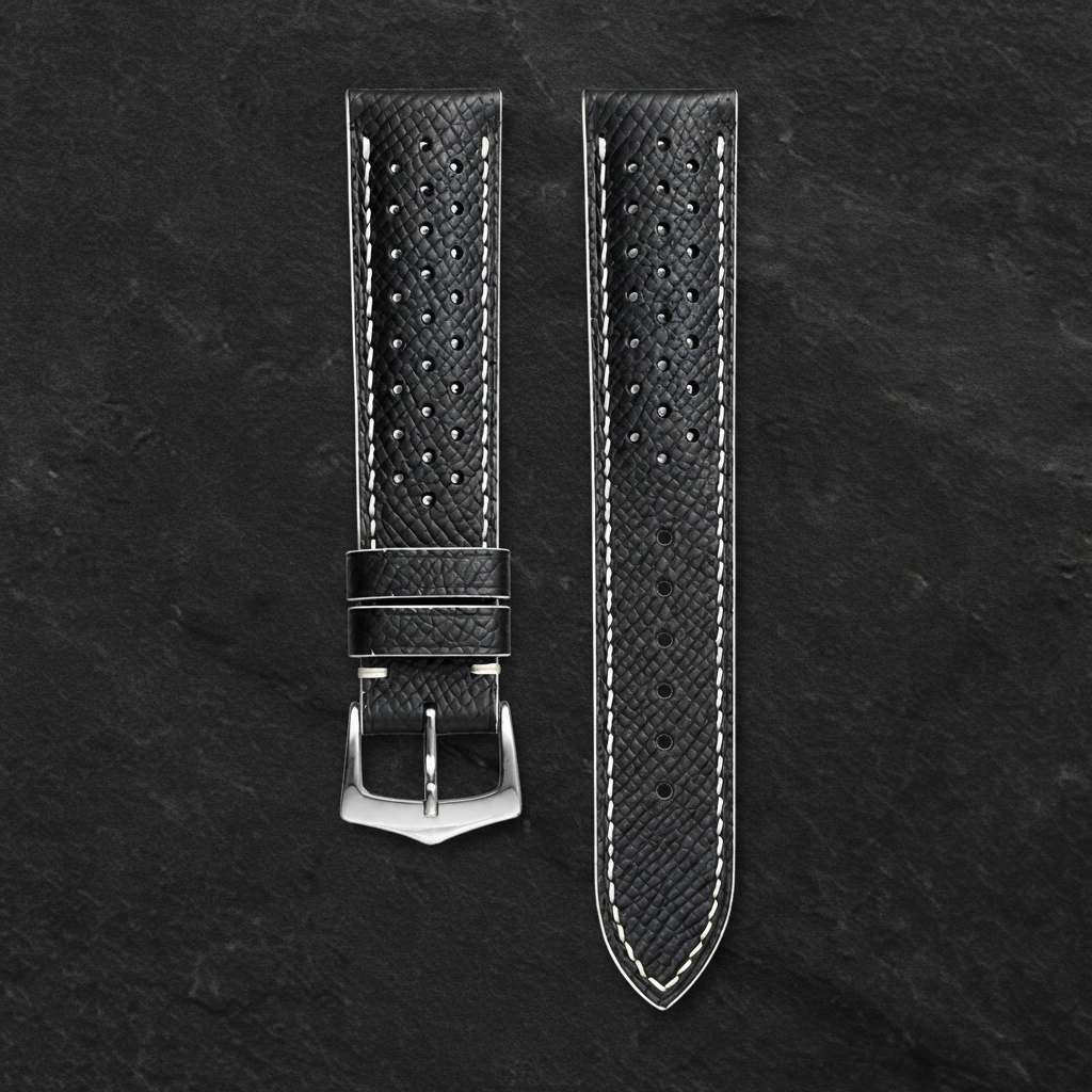 Black Epsom Leather Watch Strap - Handmade Quick Release Band