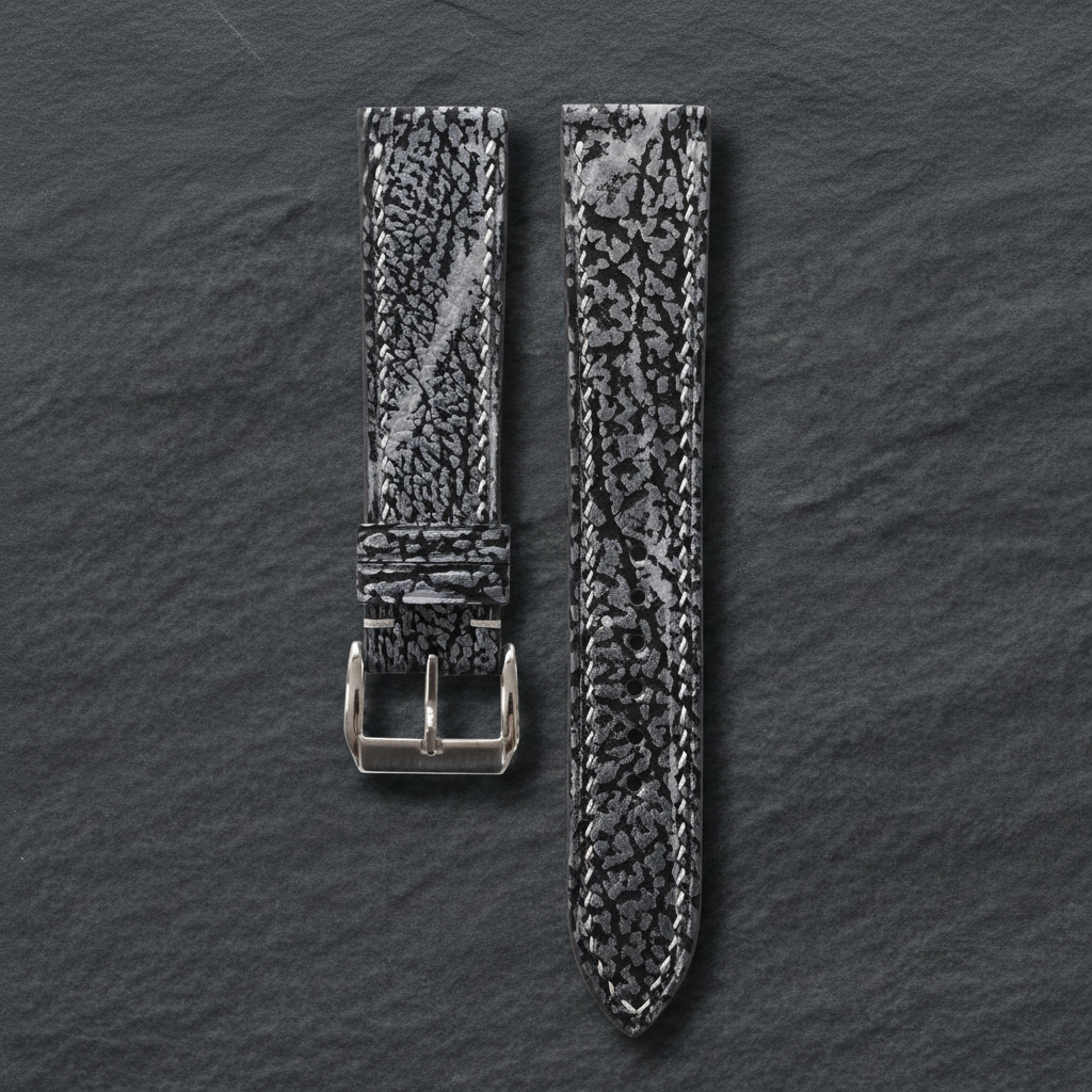 Black Gray Shark Leather Watch Strap - Handmade