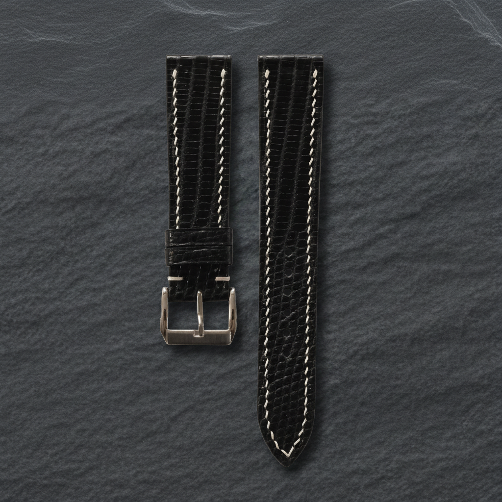 Black Lizard Leather Watch Strap - Handmade
