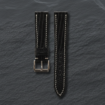 Black Lizard Leather Watch Strap - Handmade