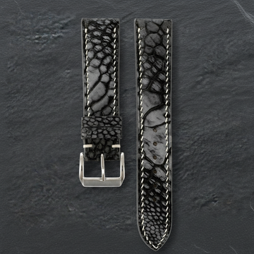 Black Nubuck Ostrich Leather Watch Strap - Handmade
