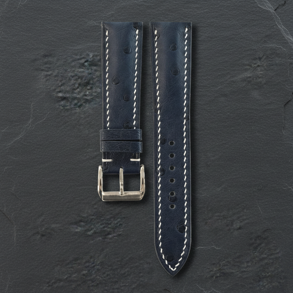 Black Ostrich Leather Watch Strap - Handmade