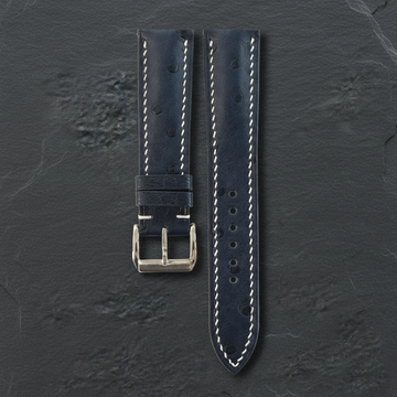 Black Ostrich Leather Watch Strap - Handmade