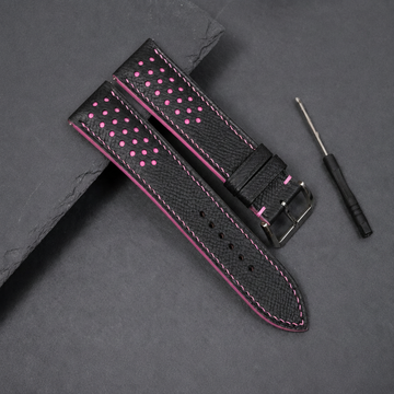 Black Pink Racing Epsom Leather Watch Strap - Handmade