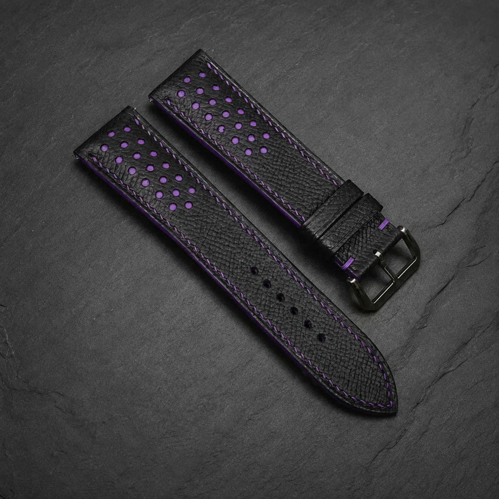 Black Purple Racing Epsom Leather Watch Strap - Handmade