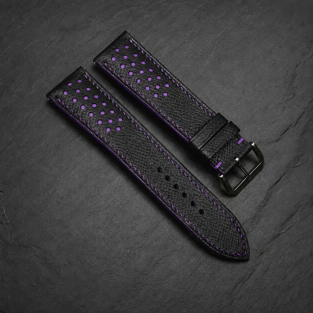Black Purple Racing Epsom Leather Watch Strap - Handmade Quick Release Band