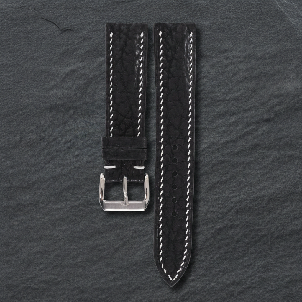 Black Shark Leather Watch Strap - Handmade