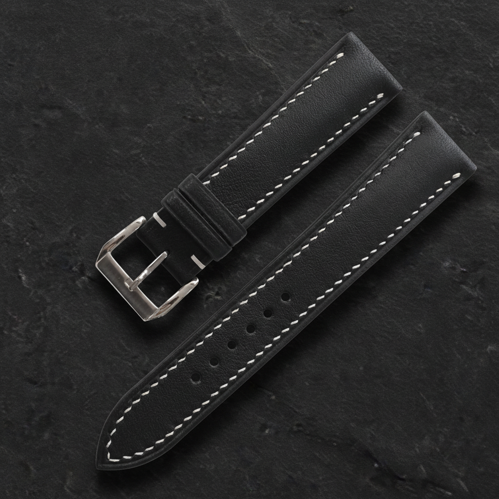 Black Swift Leather Watch Strap - Handmade Quick Release Band