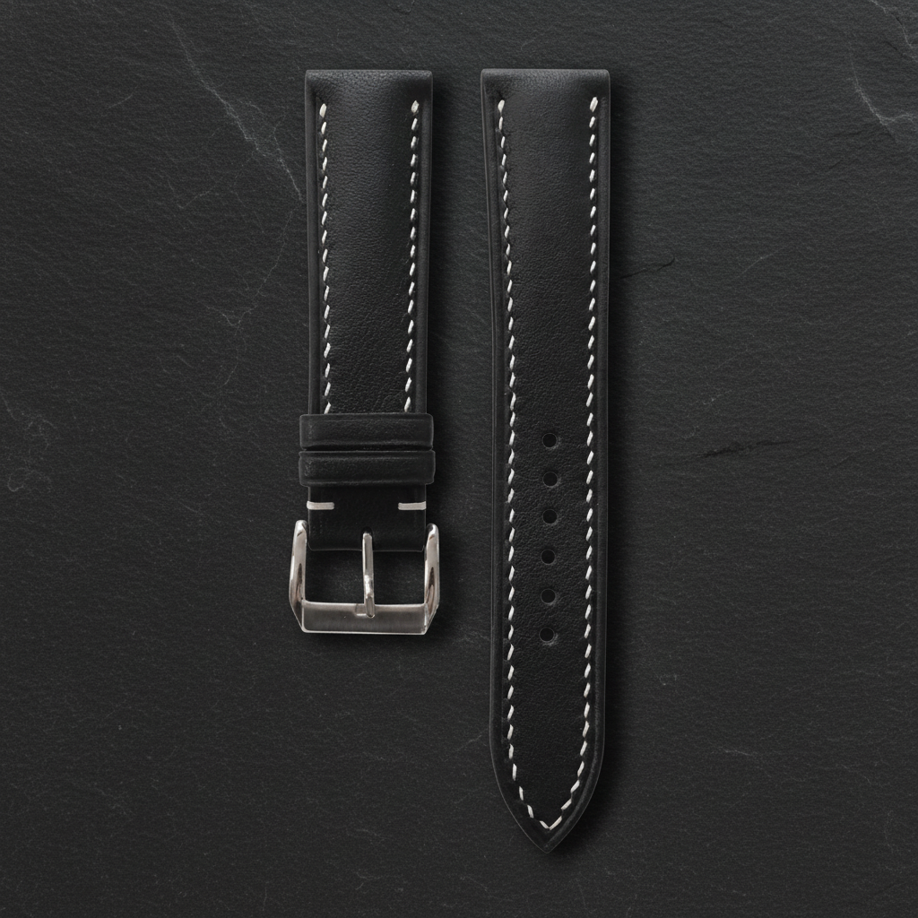 Black Swift Leather Watch Strap - Handmade Quick Release Band