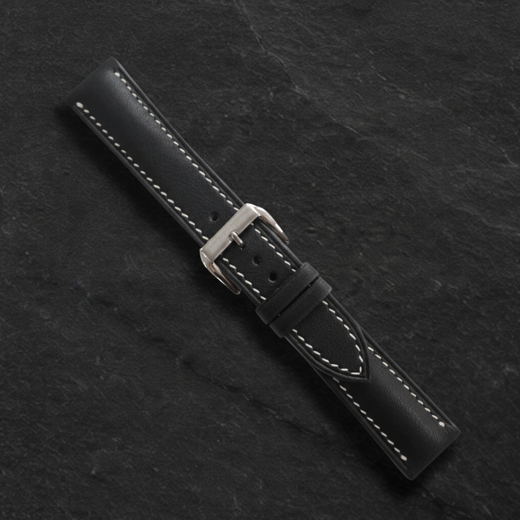 Black Swift Leather Watch Strap - Handmade Quick Release Band