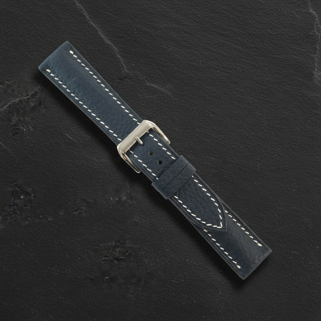 Black Togo Leather Watch Strap - Handmade Quick Release Band