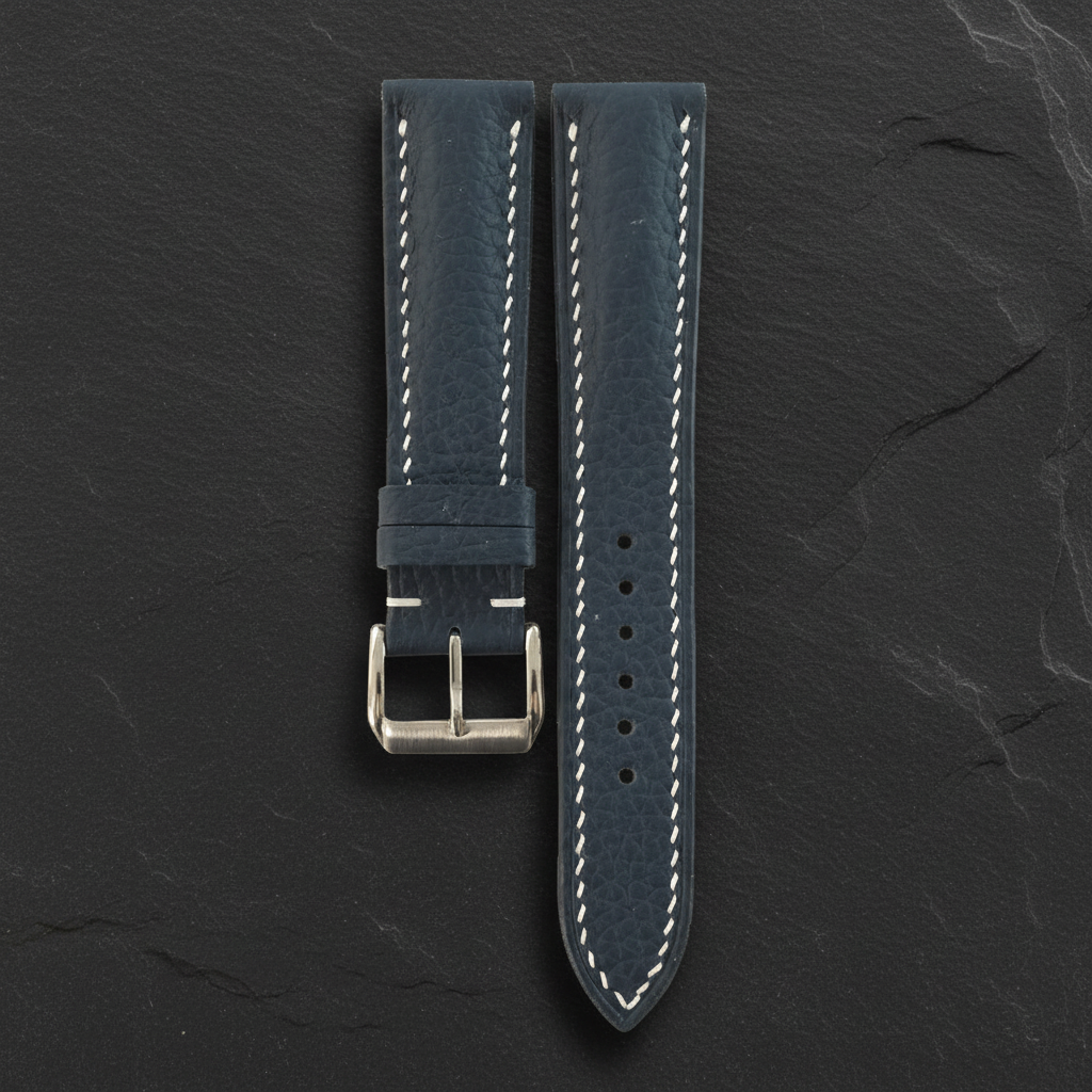 Black Togo Leather Watch Strap - Handmade Quick Release Band