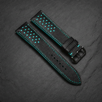 Handmade Black Turquoise Racing Epsom Leather Watch Strap