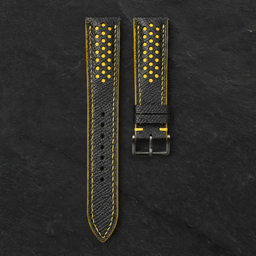Black Yellow Racing Epsom Leather Watch Strap - Handmade Quick Release Band