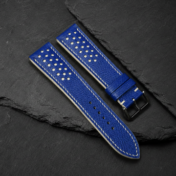 Blue And Cream Small Racing Epsom Leather Watch Strap - Handmade