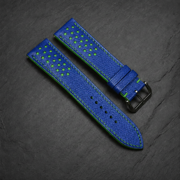 Blue And Green Small Racing Epsom Leather Watch Strap - Handmade
