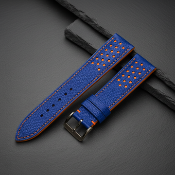 Blue And Orange Small Racing Epsom Leather Watch Strap - Handmade