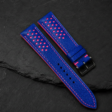 Blue And Pink Small Racing Epsom Leather Watch Strap - Handmade