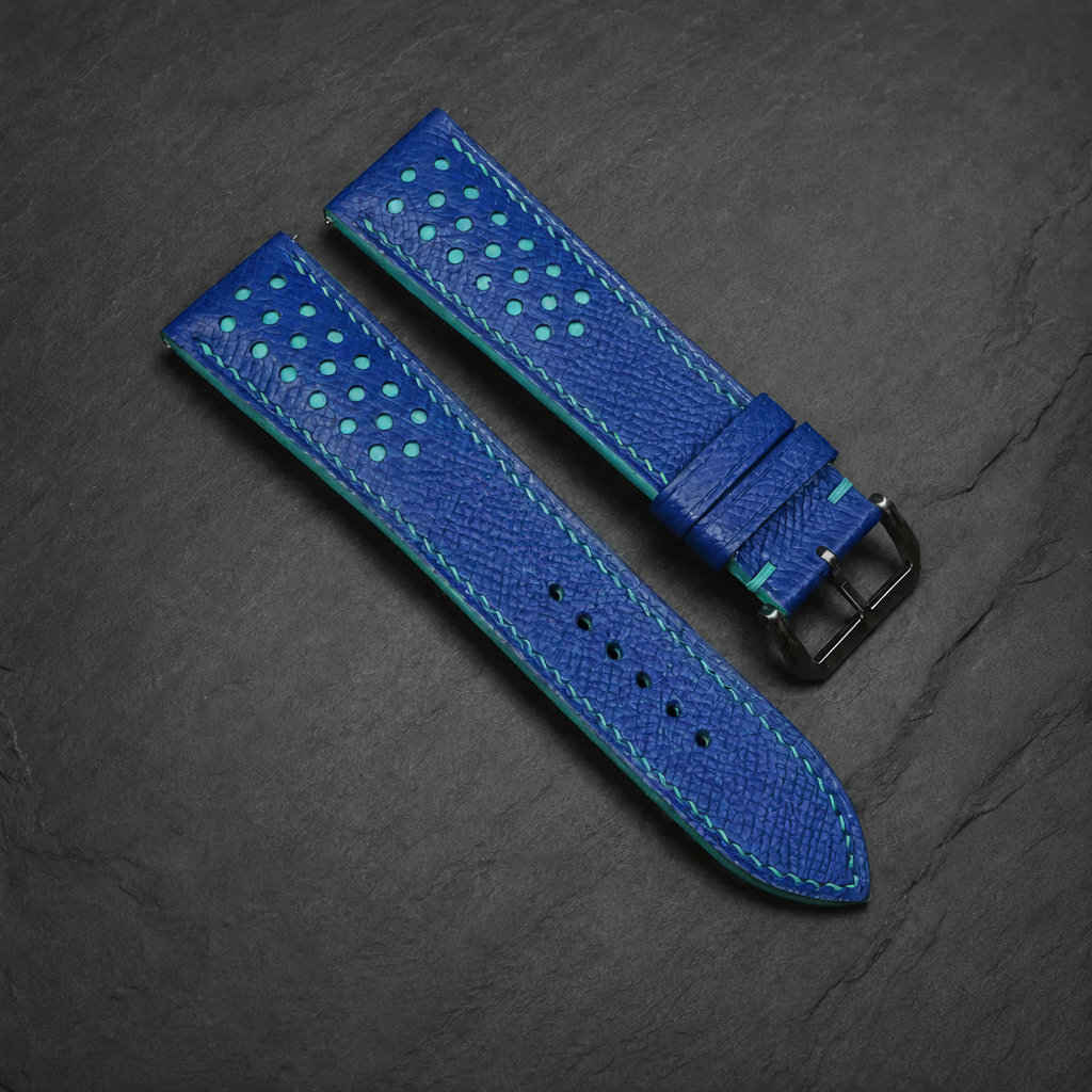 Blue And Turquoise Small Racing Epsom Leather Watch Strap - Handmade