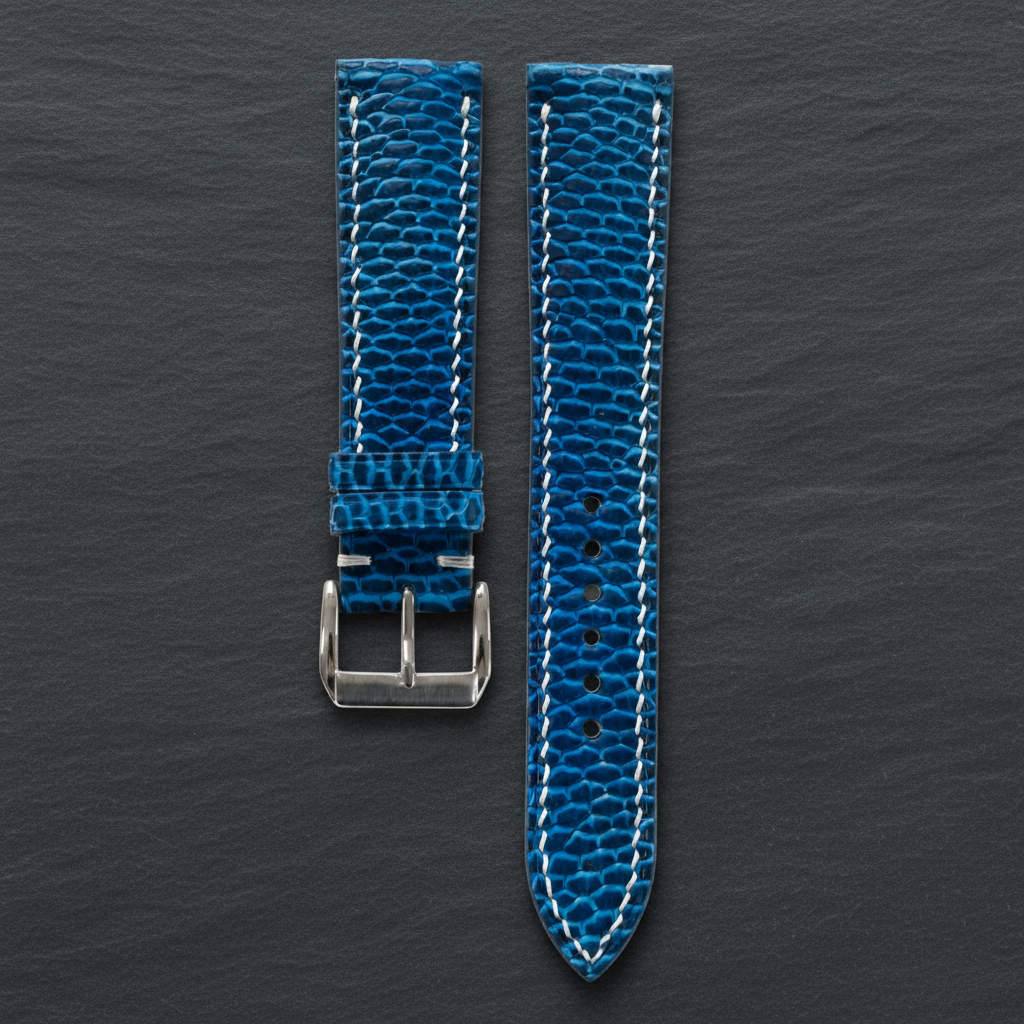 Blue Beaver Tail Leather Watch Strap - Handmade