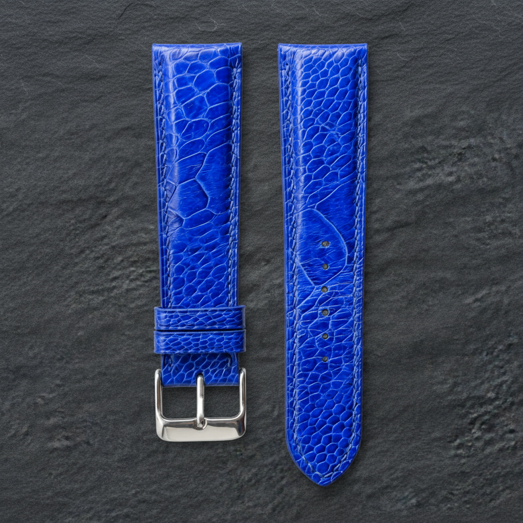 Blue Ostrich Leather Watch Strap - Handmade