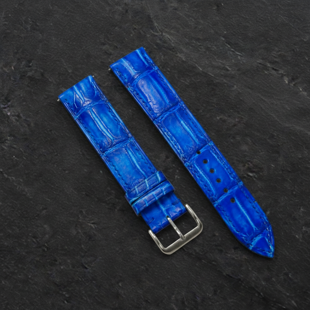 Blue Patina Alligator Leather Watch Strap - Handmade Quick Release Band