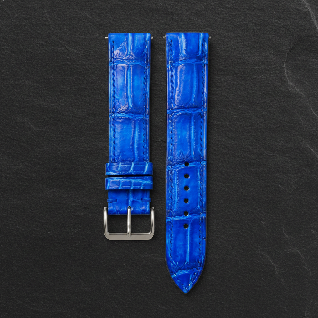 Blue Patina Alligator Leather Watch Strap - Handmade Quick Release Band