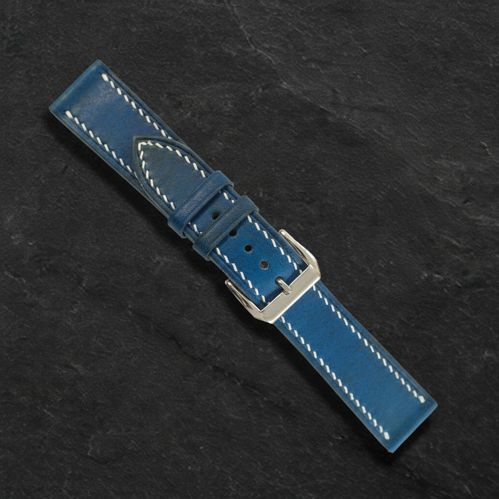 Blue Patina Leather Watch Strap - Handmade Quick Release Band