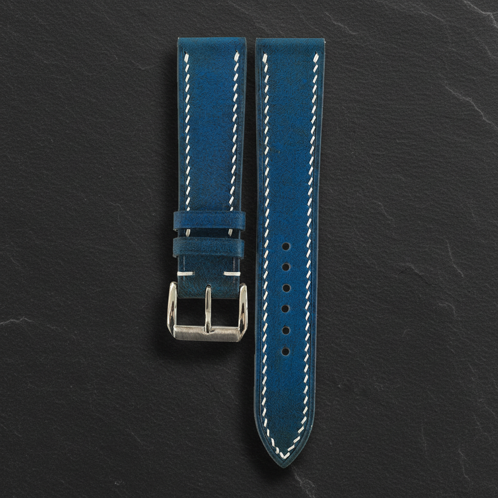 Blue Patina Leather Watch Strap - Handmade Quick Release Band